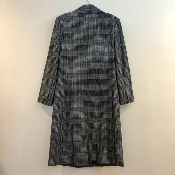 Something Navy Plaid Button Front Long Gray Collared Trench Coat S FLAWED - Picture 7 of 11
